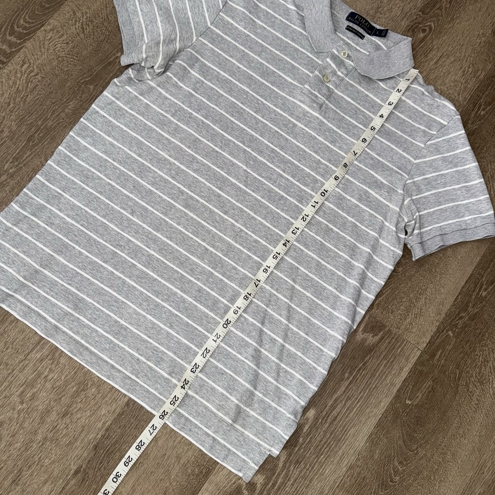 Polo Ralph Lauren Pima Soft Cotton Short Sleeve Polo Men's L Grey White Striped - Picture 4 of 5